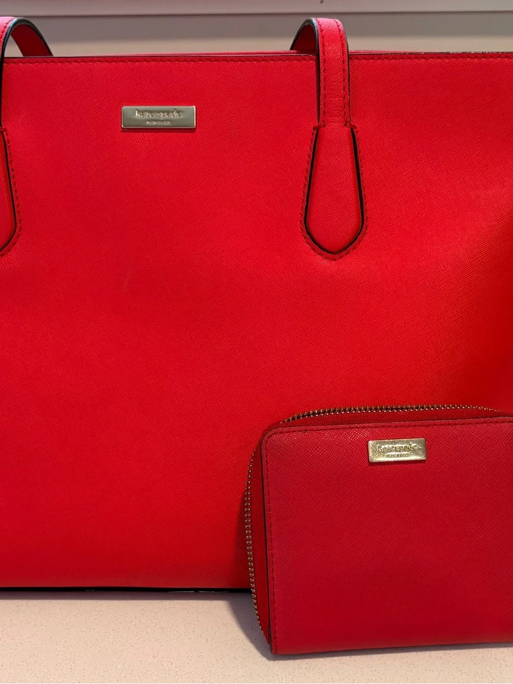 kate spade Red Saffiano Tote with Matching Wallet